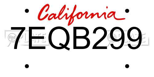 7EQB299 California License Plate