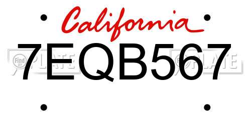 7EQB567 California License Plate