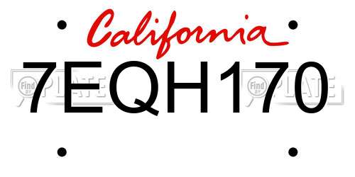 7EQH170 California License Plate