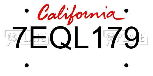 7EQL179 California License Plate