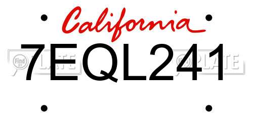7EQL241 California License Plate