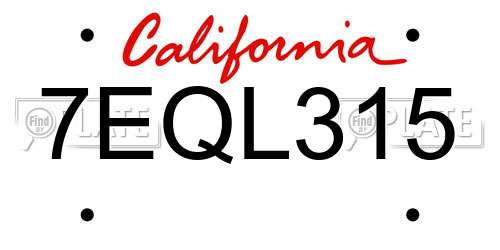 7EQL315 California License Plate