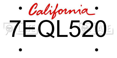 7EQL520 California License Plate