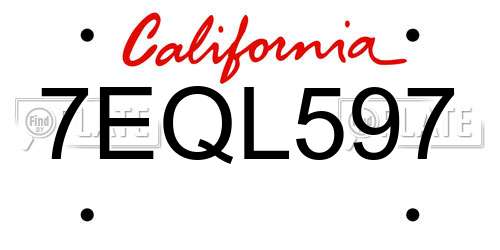 7EQL597 California License Plate