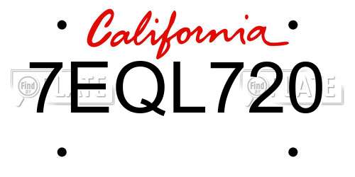 7EQL720 California License Plate