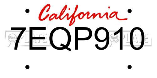 7EQP910 California License Plate