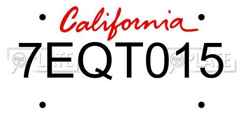 7EQT015 California License Plate