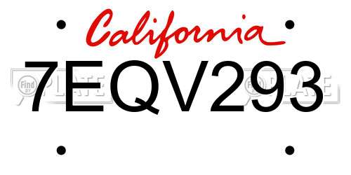 7EQV293 California License Plate