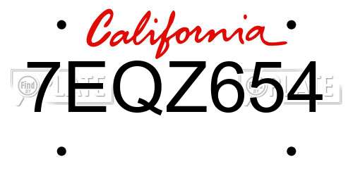 7EQZ654 California License Plate