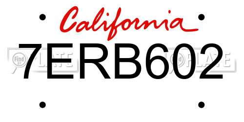 7ERB602 California License Plate