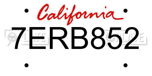 7ERB852 California License Plate