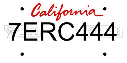 7ERC444 California License Plate