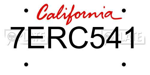 7ERC541 California License Plate