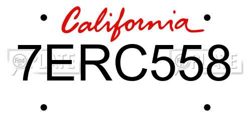 7ERC558 California License Plate
