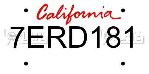 7ERD181 California License Plate