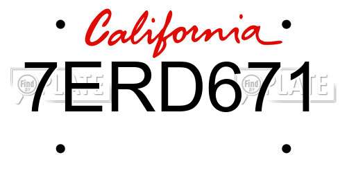 7ERD671 California License Plate