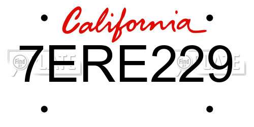 7ERE229 California License Plate