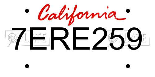 7ERE259 California License Plate