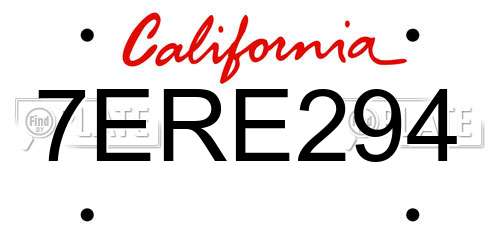 7ERE294 California License Plate