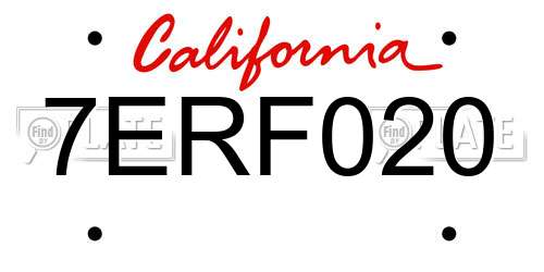7ERF020 California License Plate