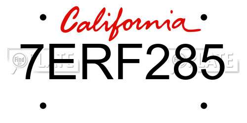 7ERF285 California License Plate