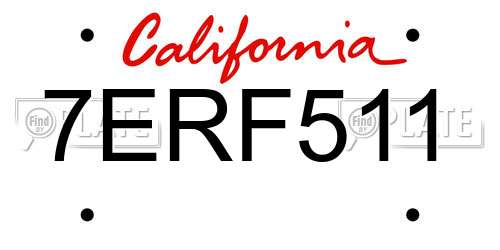 7ERF511 California License Plate