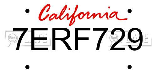 7ERF729 California License Plate