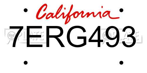 7ERG493 California License Plate