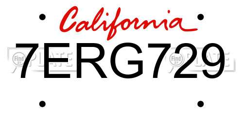 7ERG729 California License Plate