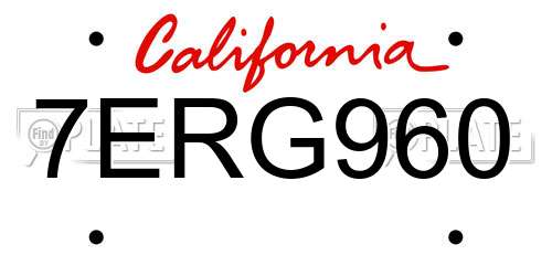 7ERG960 California License Plate