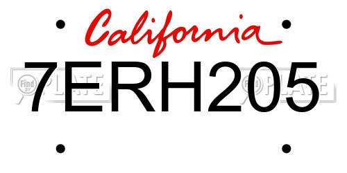 7ERH205 California License Plate
