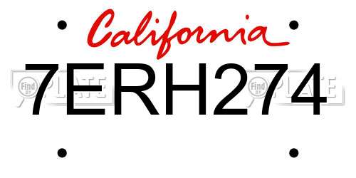 7ERH274 California License Plate