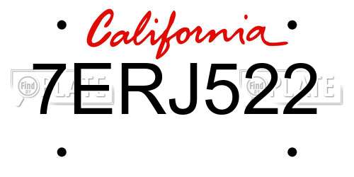 7ERJ522 California License Plate