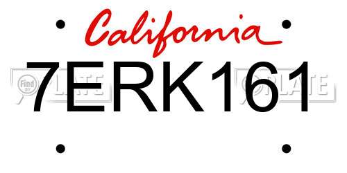 7ERK161 California License Plate