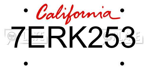 7ERK253 California License Plate