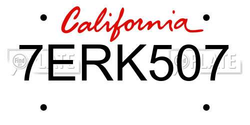 7ERK507 California License Plate