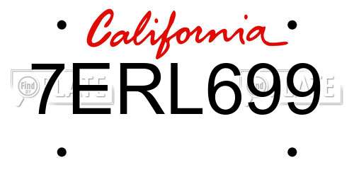 7ERL699 California License Plate