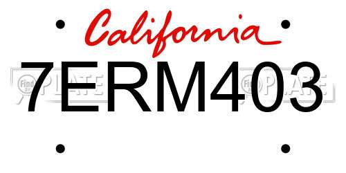 7ERM403 California License Plate