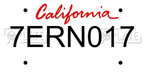 7ERN017 California License Plate