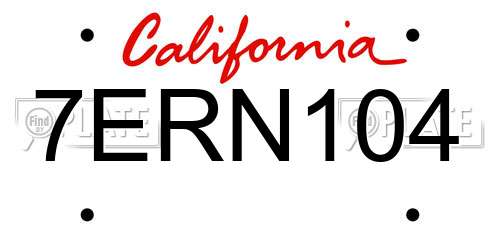 7ERN104 California License Plate