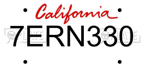 7ERN330 California License Plate