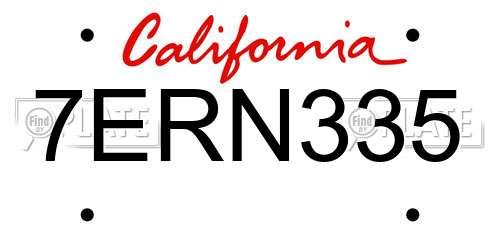 7ERN335 California License Plate