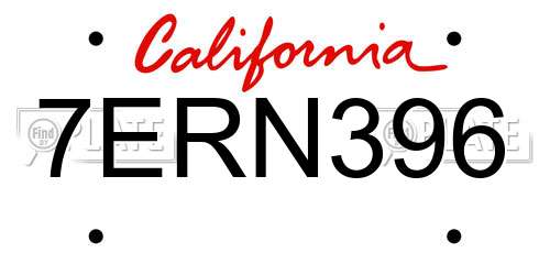 7ERN396 California License Plate