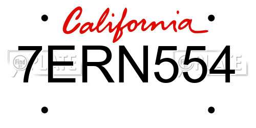 7ERN554 California License Plate