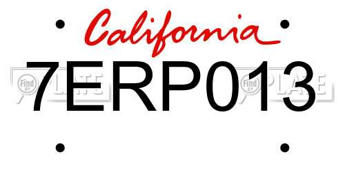 7ERP013 California License Plate