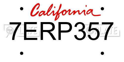 7ERP357 California License Plate