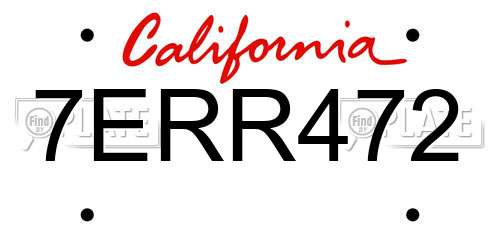 7ERR472 California License Plate