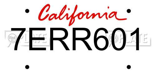 7ERR601 California License Plate