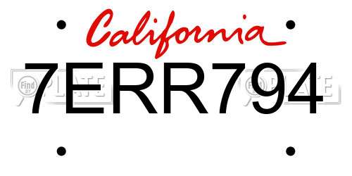7ERR794 California License Plate