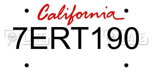 7ERT190 California License Plate